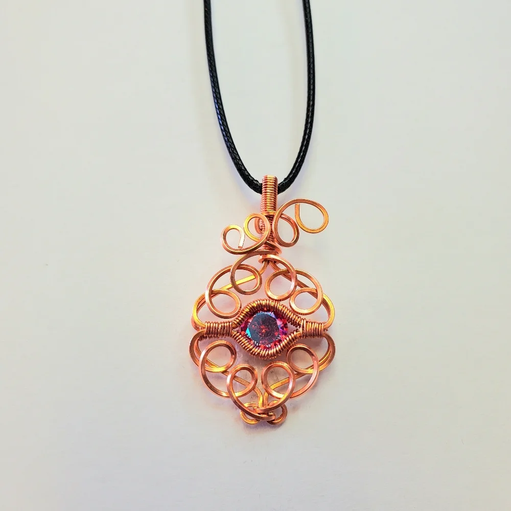 Electroplated cubic zirconia wire wrap necklace